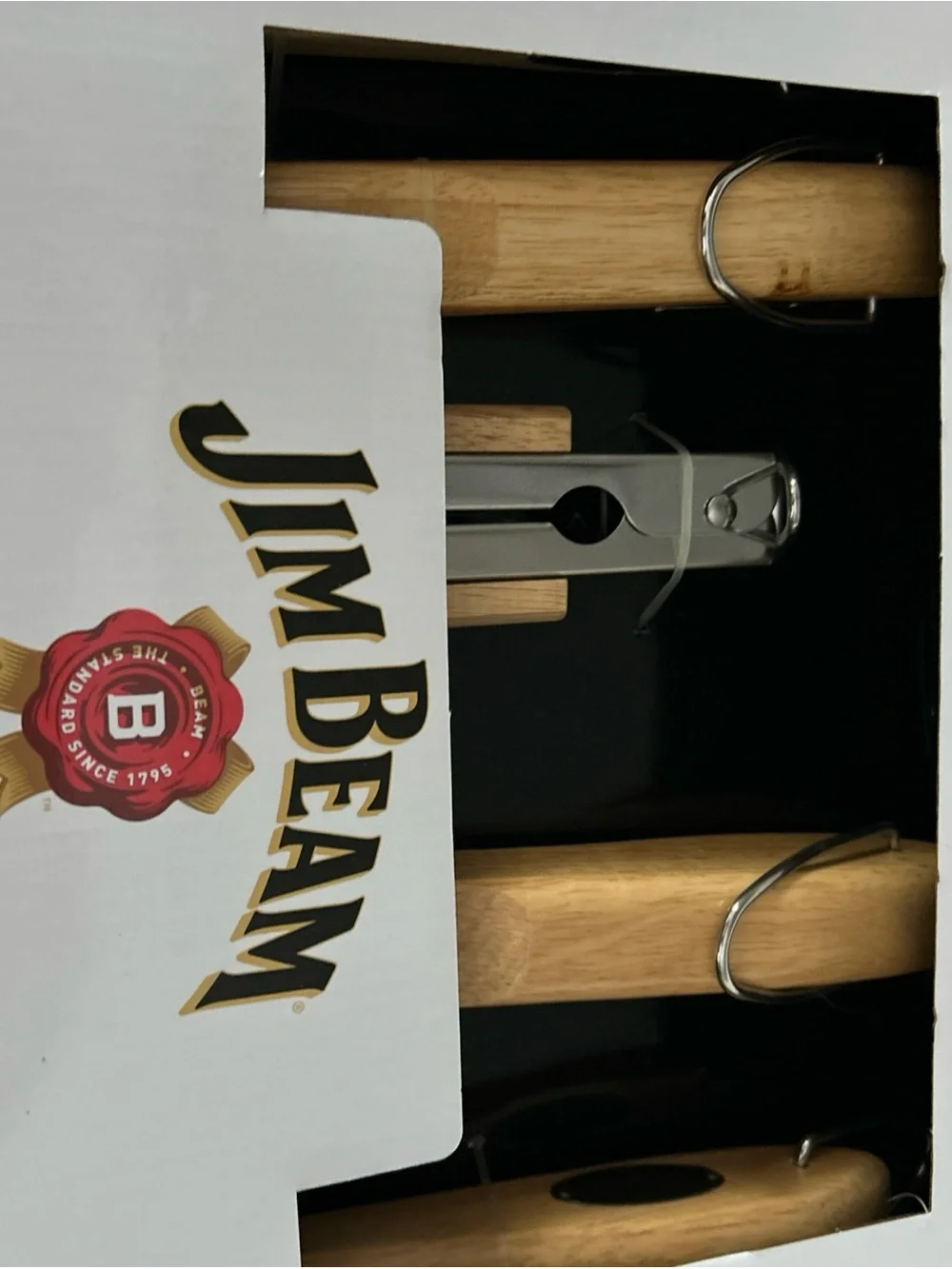 Jim Beam 5-Piece Grill Tool Set - Natural Wood Handle, Black CB Tools